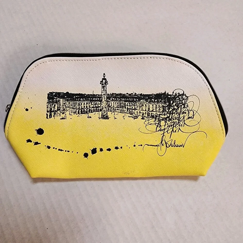 Darphin Paris Yellow Ombre Cosmetic Bag Travel Pouch Parisian Sketch NWOT Read